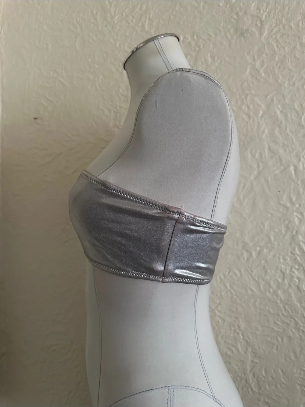 SKIMS Silver Metallic Bandeau Strapless Crop Top Medium